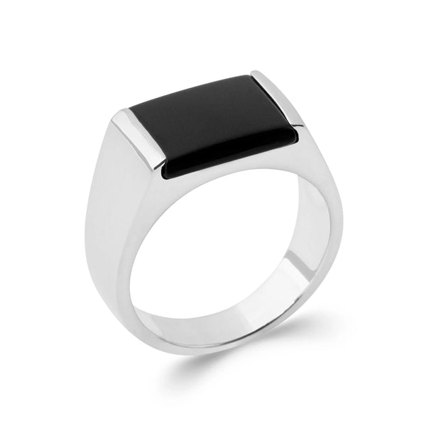 Bague chevalière rectangulaire noire en argent 925 homme