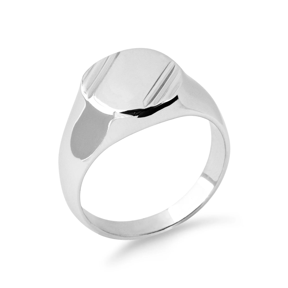 Bague chevalière ronde à bandes biaisées en argent rhodié homme