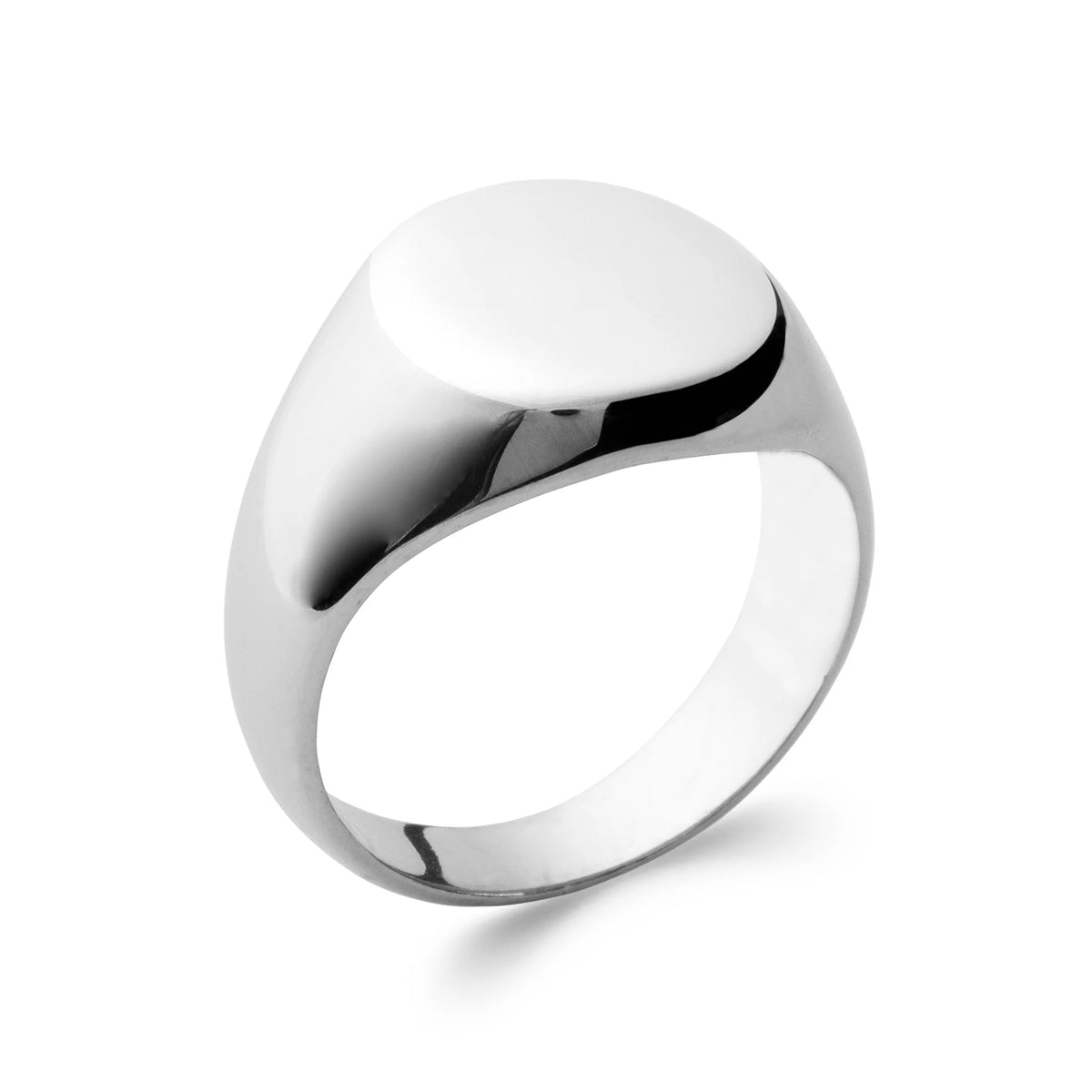 Bague chevalière ronde lisse en argent 925 rhodié homme
