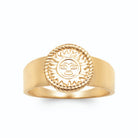 Bague chevalière ronde soleil au visage rayonnant en plaqué or