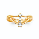 Bague chevron trois rangs perlés trio de zircons en plaqué or