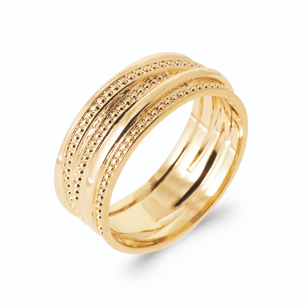 Bague cinq anneaux fins superposés or lisse et texturé en plaqué or