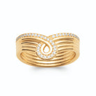 Bague cinq fils d’or en boucle et bords pavés de zircons plaqué or, vue de face