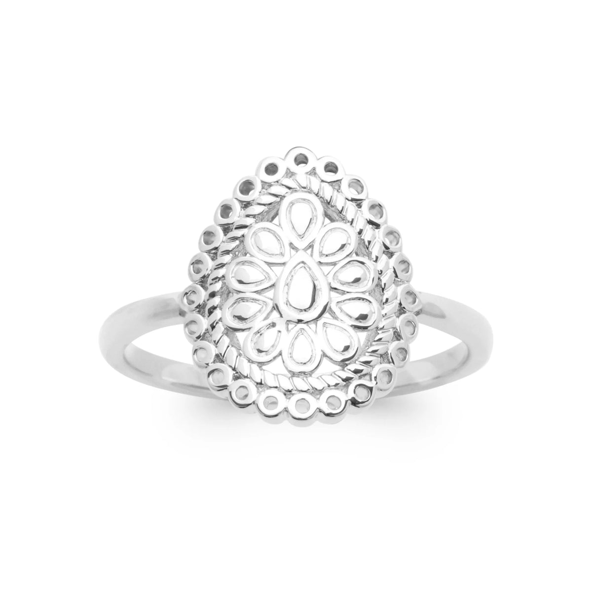 Bague cœur ajouré fleuri en argent 925 rhodié