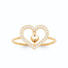 Bague cœur ajouré pavé de zircons et petit cœur suspendu plaqué or, vue de face