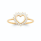 Bague cœur ajouré et rayonnement de zircons en plaqué or