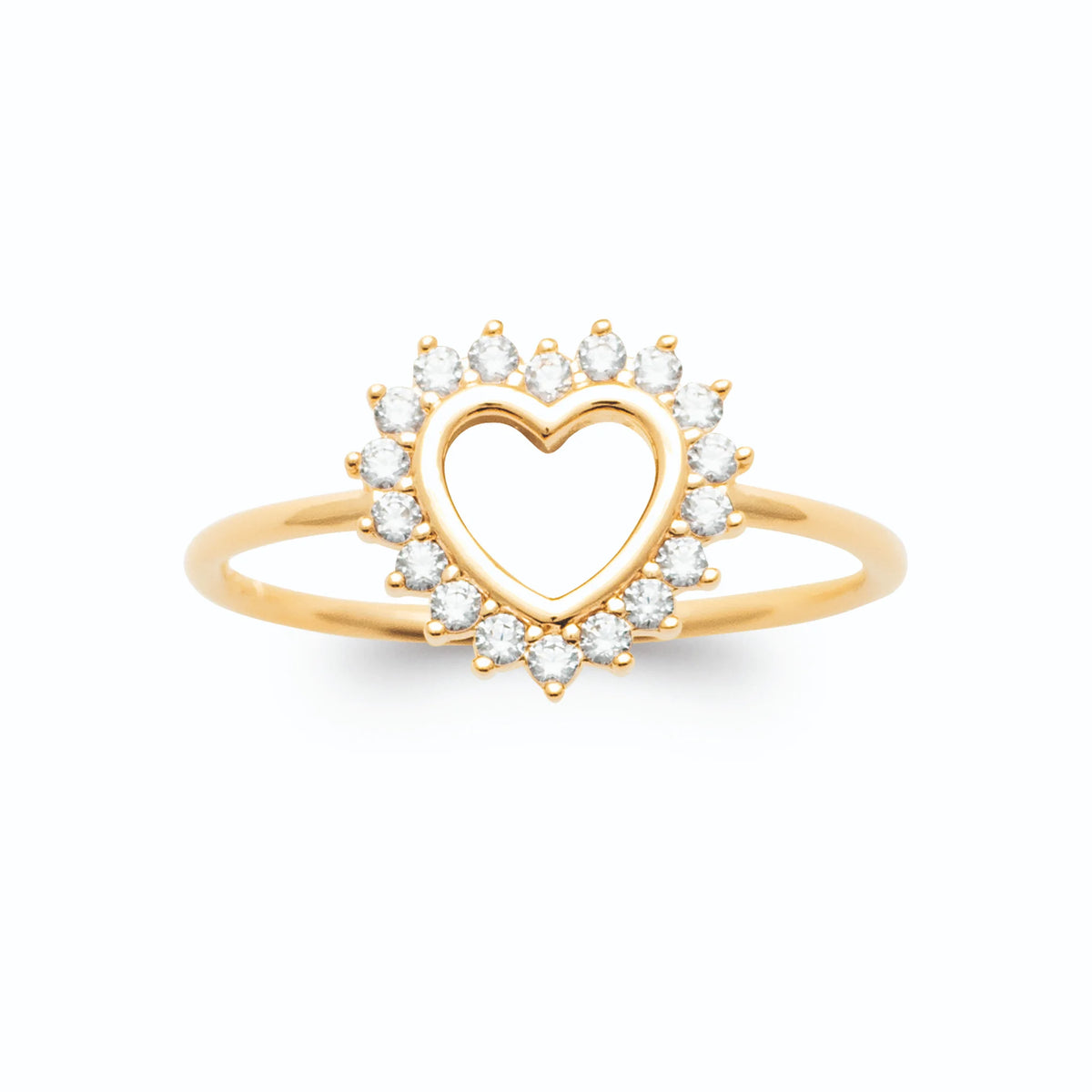 Bague cœur ajouré et rayonnement de zircons en plaqué or