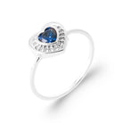 Bague cœur pierre bleue et halo de zircons en argent 925