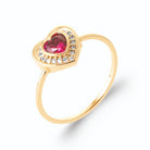 Bague cœur pierre framboise et entourage de zircons en plaqué or