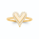 Bague cœur stylisé en pointe bordé de zircons en plaqué or