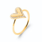Bague cœur stylisé en pointe bordé de zircons en plaqué or