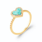 Bague cœur vert d’eau marbré et entourage de zircons en plaqué or