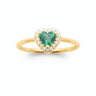 Bague cœur vert intense et entourage de zircons en plaqué or