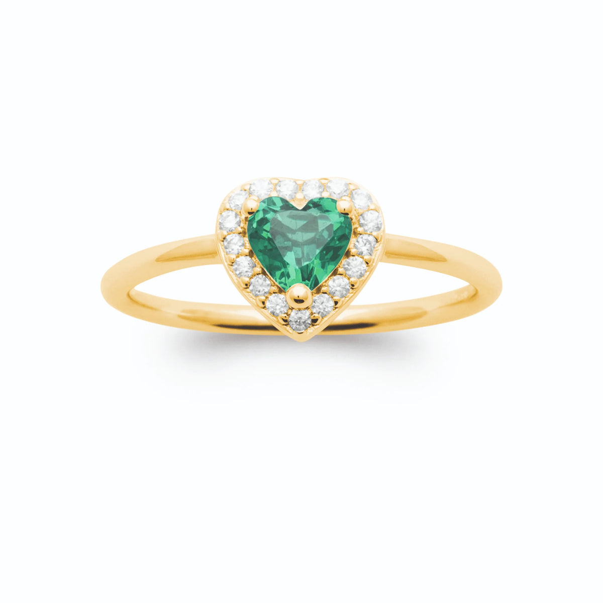 Bague cœur vert intense et entourage de zircons en plaqué or