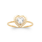 Bague cœur zircon et entourage de zircons plaqué or, vue de face