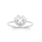 Bague cœur zircon et halo pavé en argent 925, vue de face