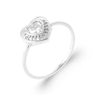 Bague cœur zircon et halo pavé en argent 925