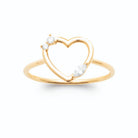Bague contour de cœur ouvert en fil d’or et deux zircons en plaqué or