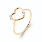 Bague contour de cœur ouvert en fil d’or et deux zircons en plaqué or