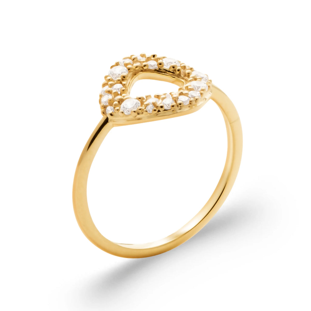 Bague contour de cœur ouvert incliné pavé de zircons en plaqué or