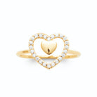 Bague contour de cœur pavé et petit cœur d’or poli en plaqué or