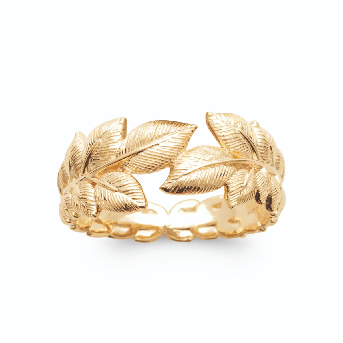 Bague couronne de feuilles de laurier ciselées en plaqué or