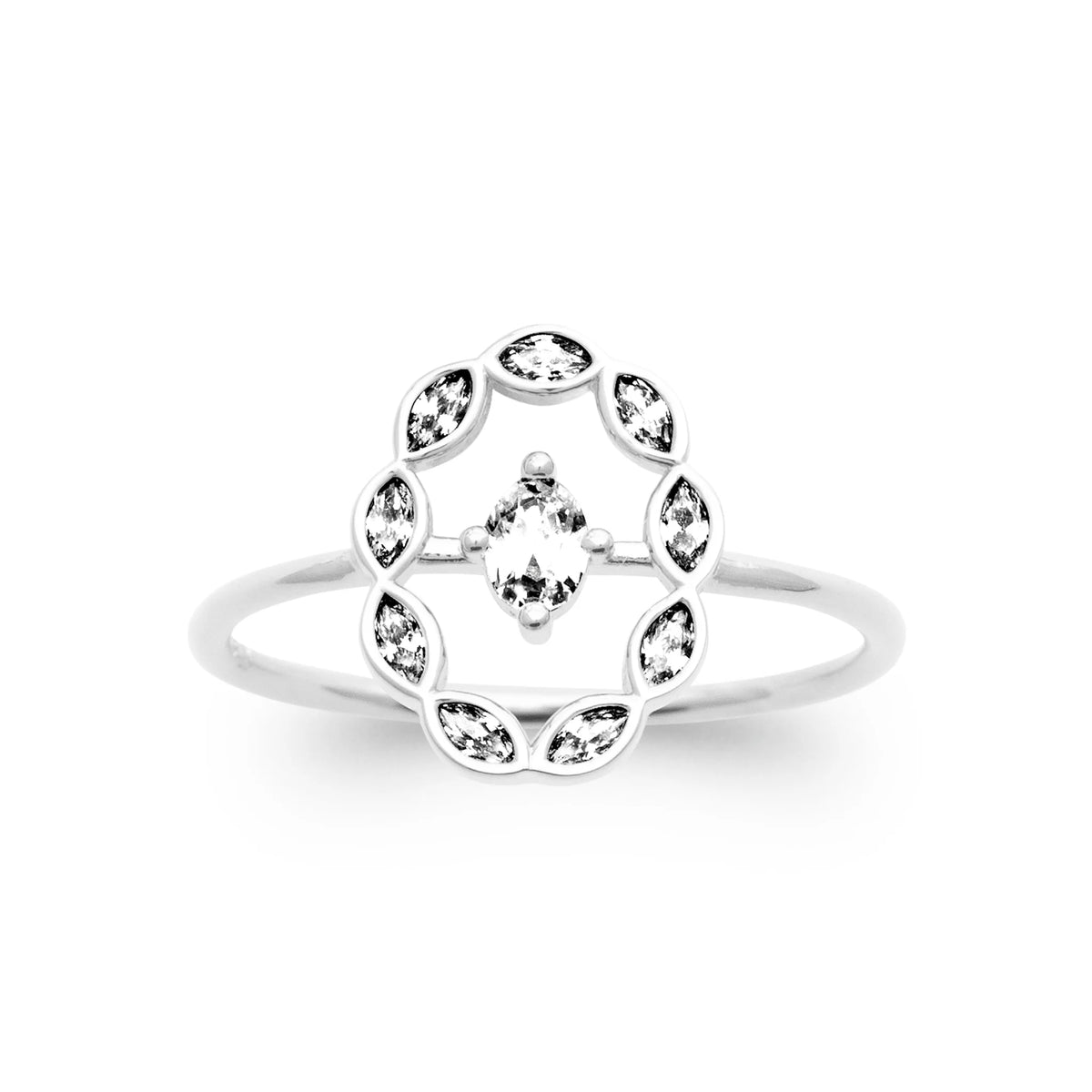 Bague couronne de navettes en argent 925, vue de face