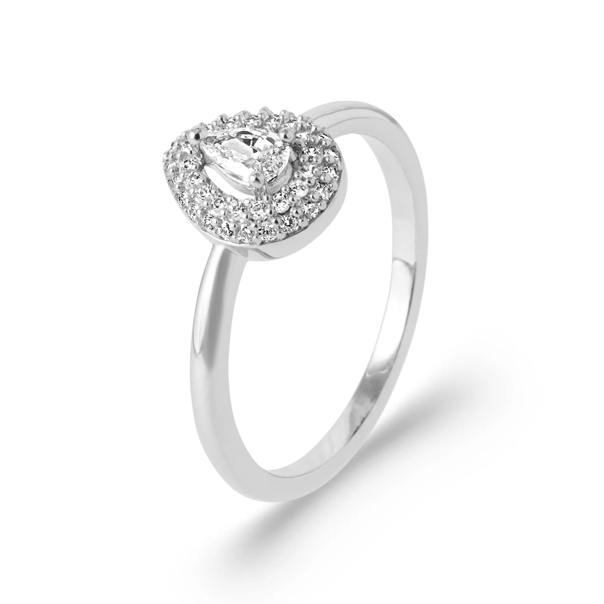 Bague coussin pavé et zircon central en argent 925