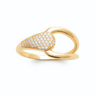 Bague croisée en boucle et goutte pavée de micro-zircons en plaqué or