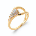 Bague croisée en boucle et goutte pavée de micro-zircons en plaqué or