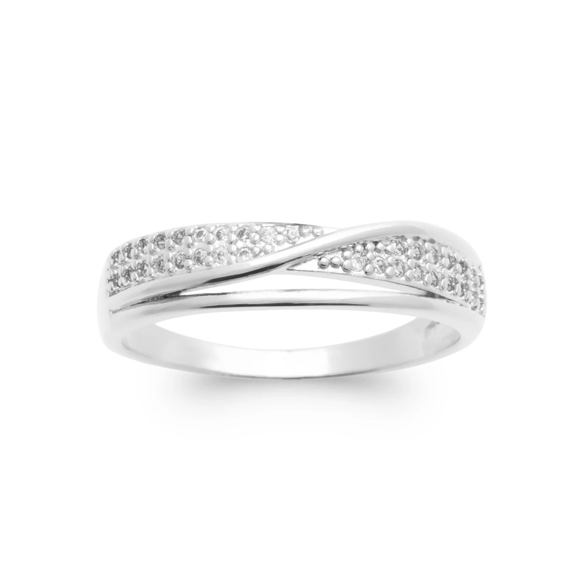 Bague croisée deux rangs pavés de zircons en argent 925