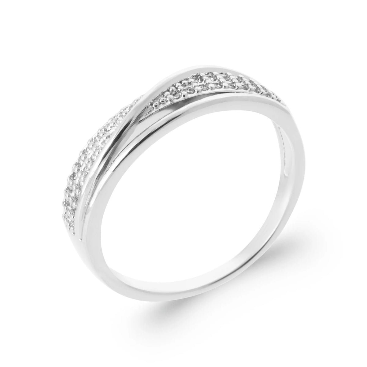 Bague croisée deux rangs pavés de zircons en argent 925