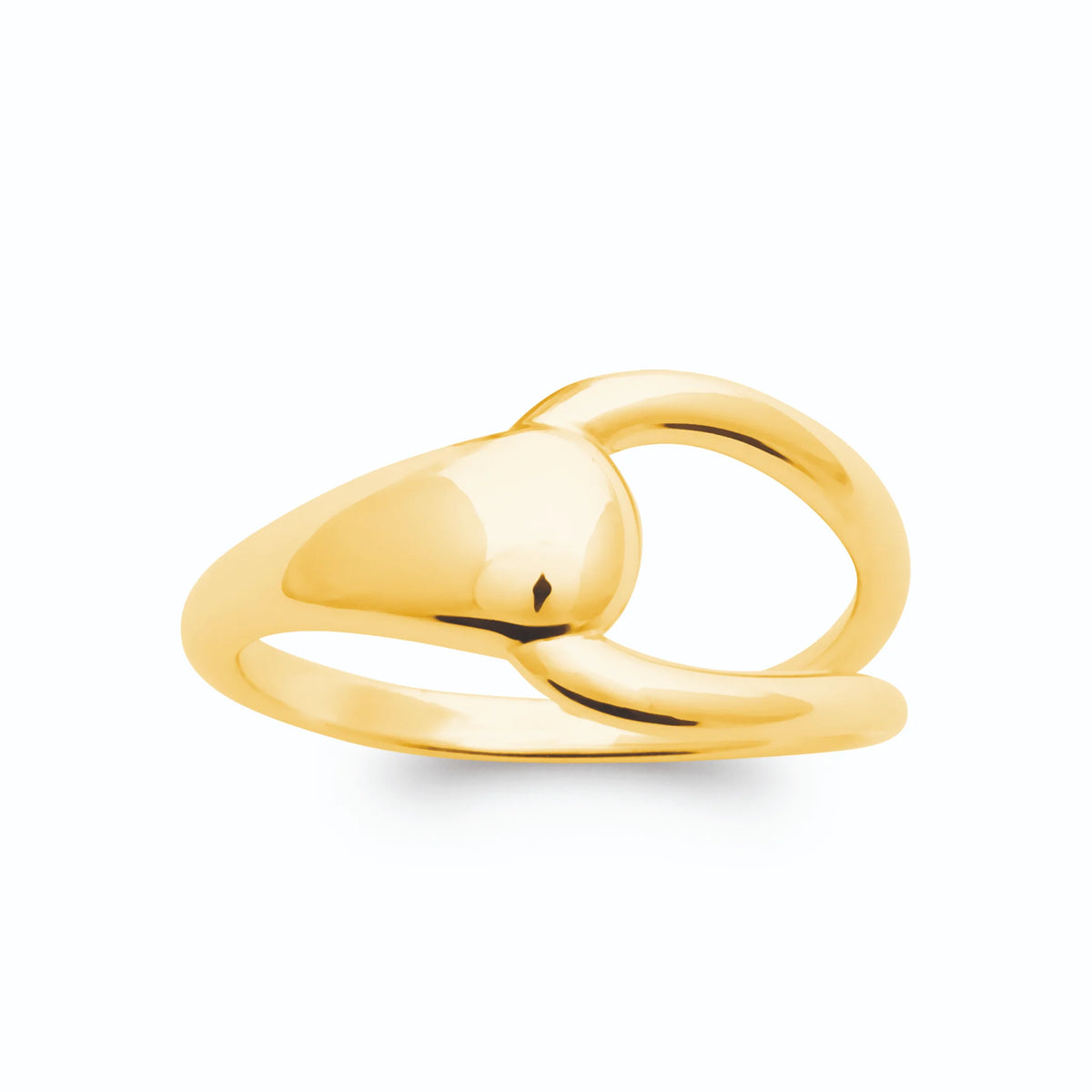 Bague croisée en goutte bombée polie sans pierre plaqué or, vue de face