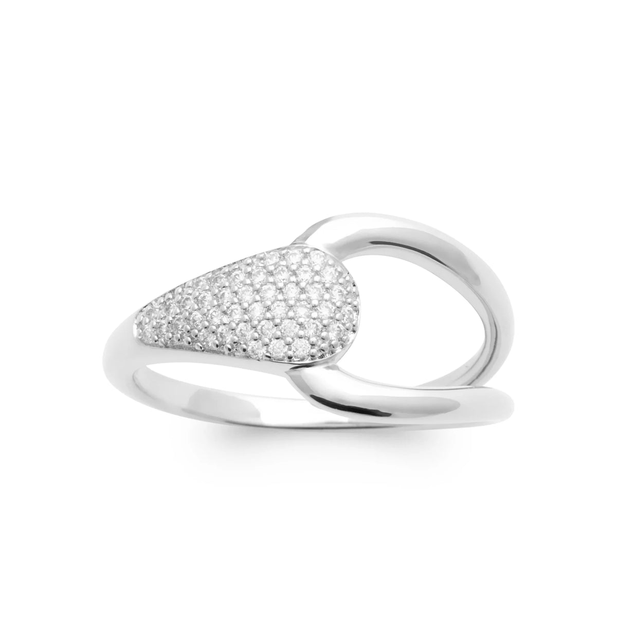 Bague croisée goutte pavée de zircons en argent 925
