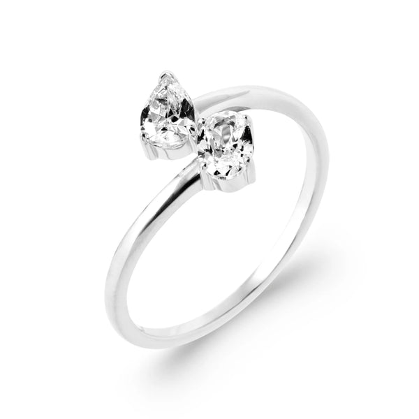 Bague croisée toi et moi deux zircons ronds en argent 925