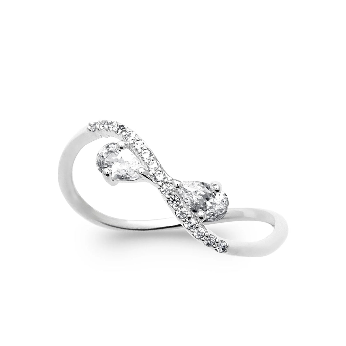 Bague croisée vague pavée et zircon griffé en argent 925