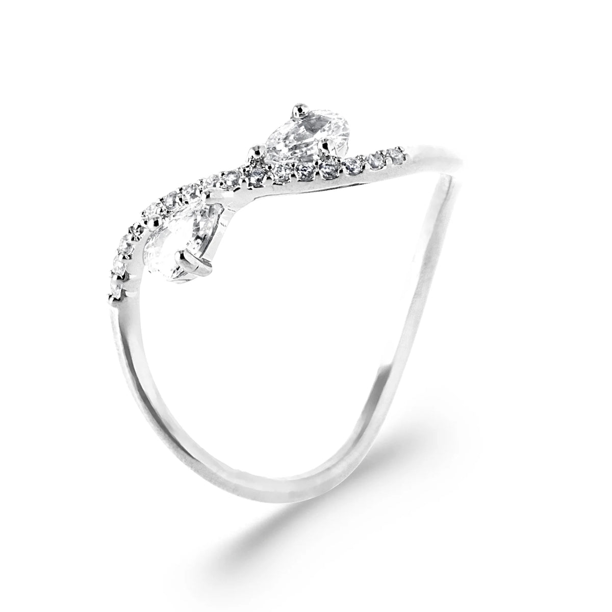 Bague croisée vague pavée et zircon griffé en argent 925