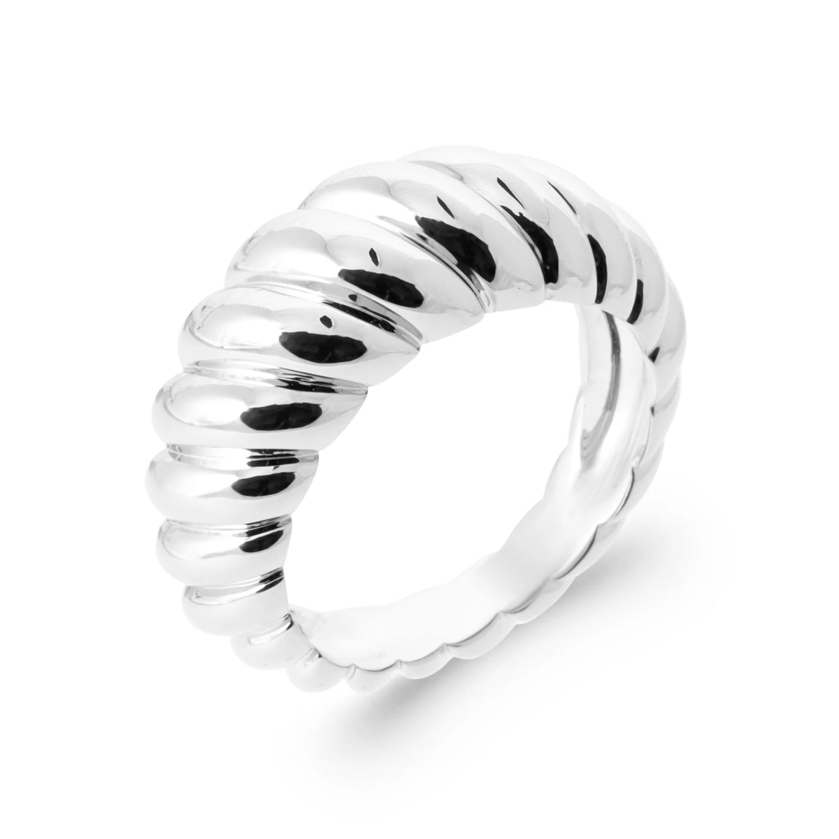 Bague croissant godronnée en argent 925 rhodié