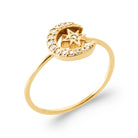 Bague croissant de lune pavé de zircons et étoile d’or en plaqué or