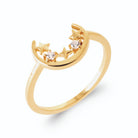 Bague croissant de lune, petites étoiles et zircons en plaqué or