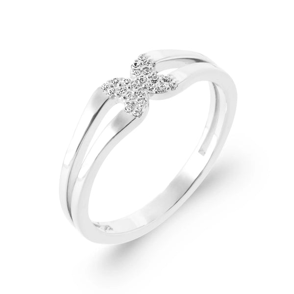 Bague croix en X pavée sur double anneau en argent 925