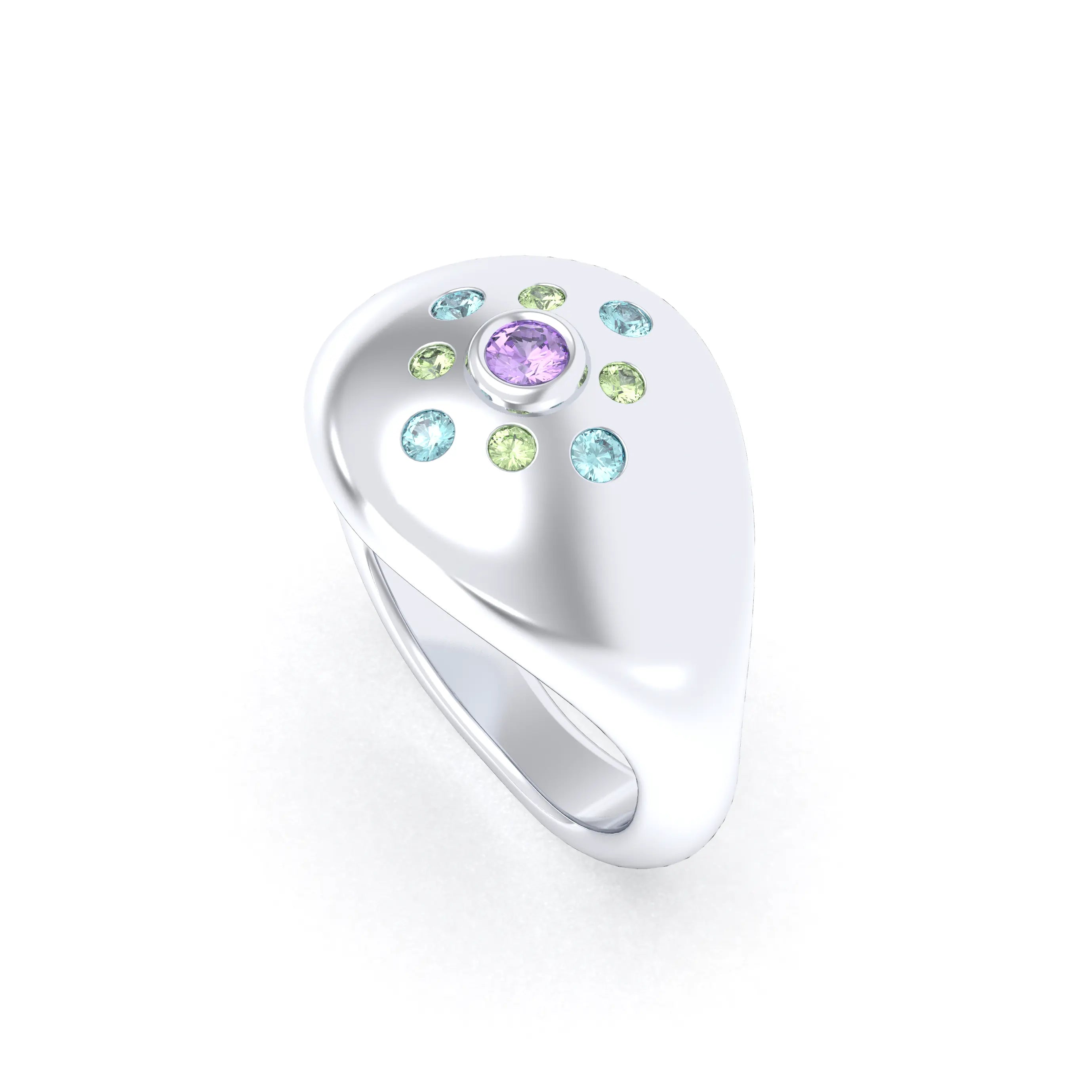 Bague "Cuore" en Argent 950 Massif et Constellation de Pierres Fines Améthyste