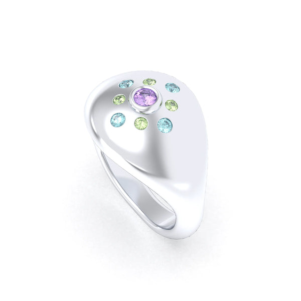Bague Cuore en Argent 950 Massif et Constellation de Pierres Fines Améthyste