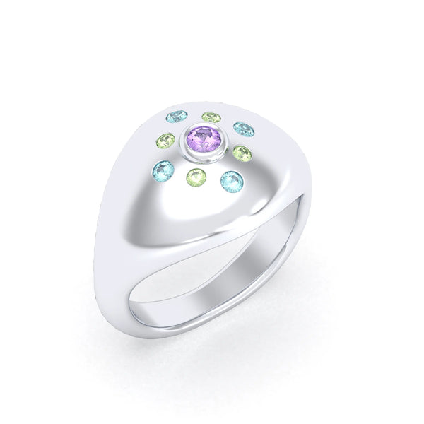 Bague Cuore en Argent 950 Massif et Constellation de Pierres Fines, autre vue
