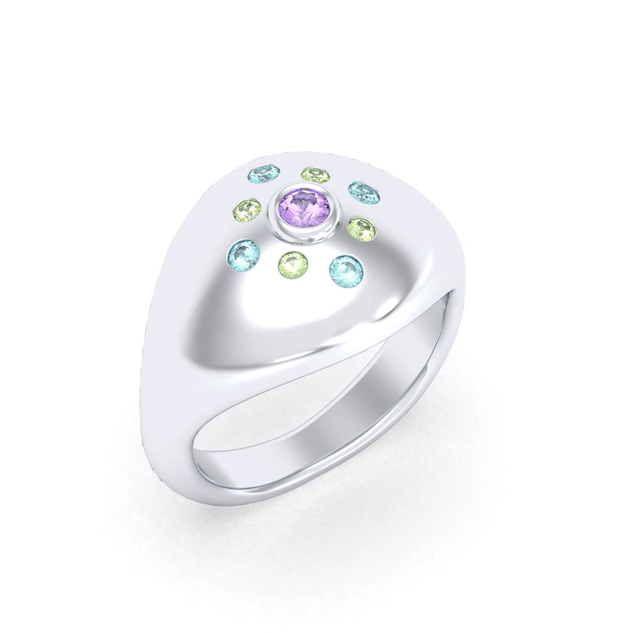 Bague de joaillerie en argent 950, vue de détail, fabriquée à l’atelier Bajoia de Sèvres