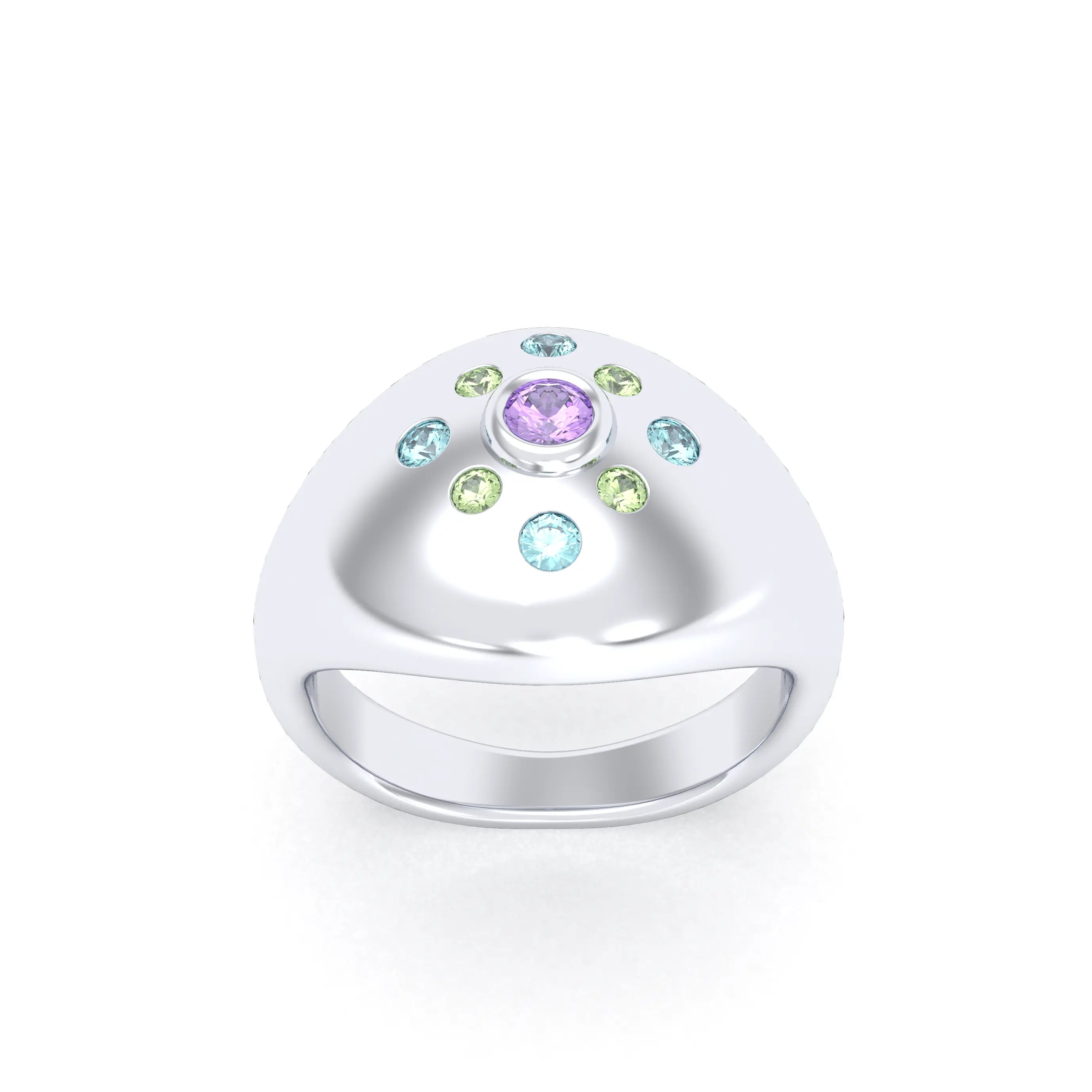 Bague "Cuore" en Argent 950 Massif et Constellation de Pierres Fines
