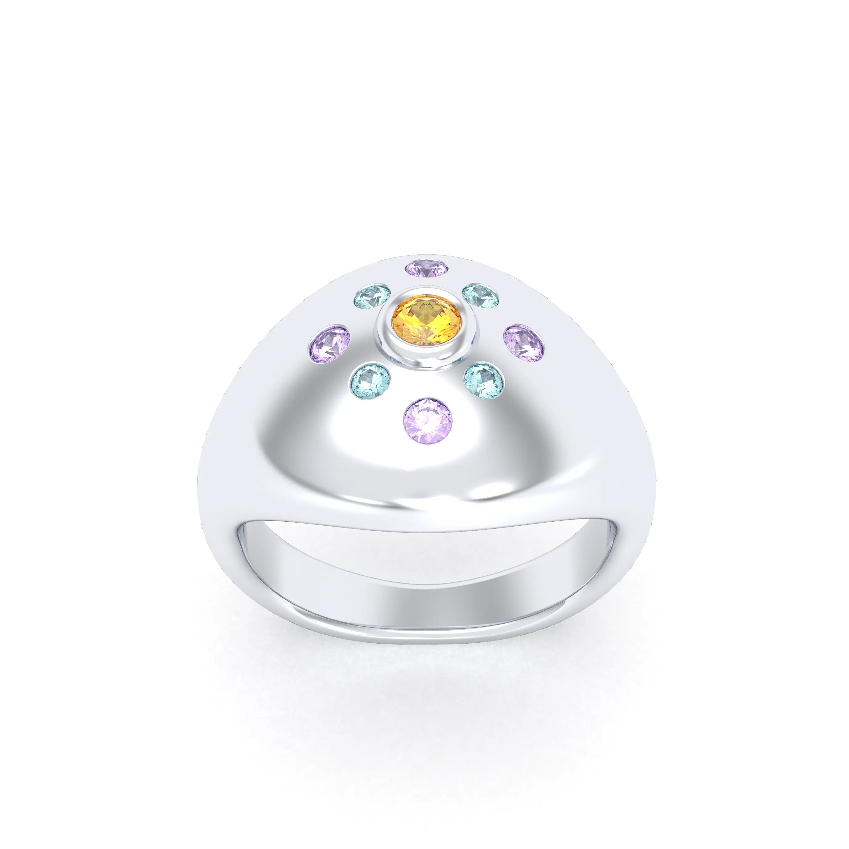 Bague "Cuore" en Argent 950 Massif et Constellation de Pierres Fines