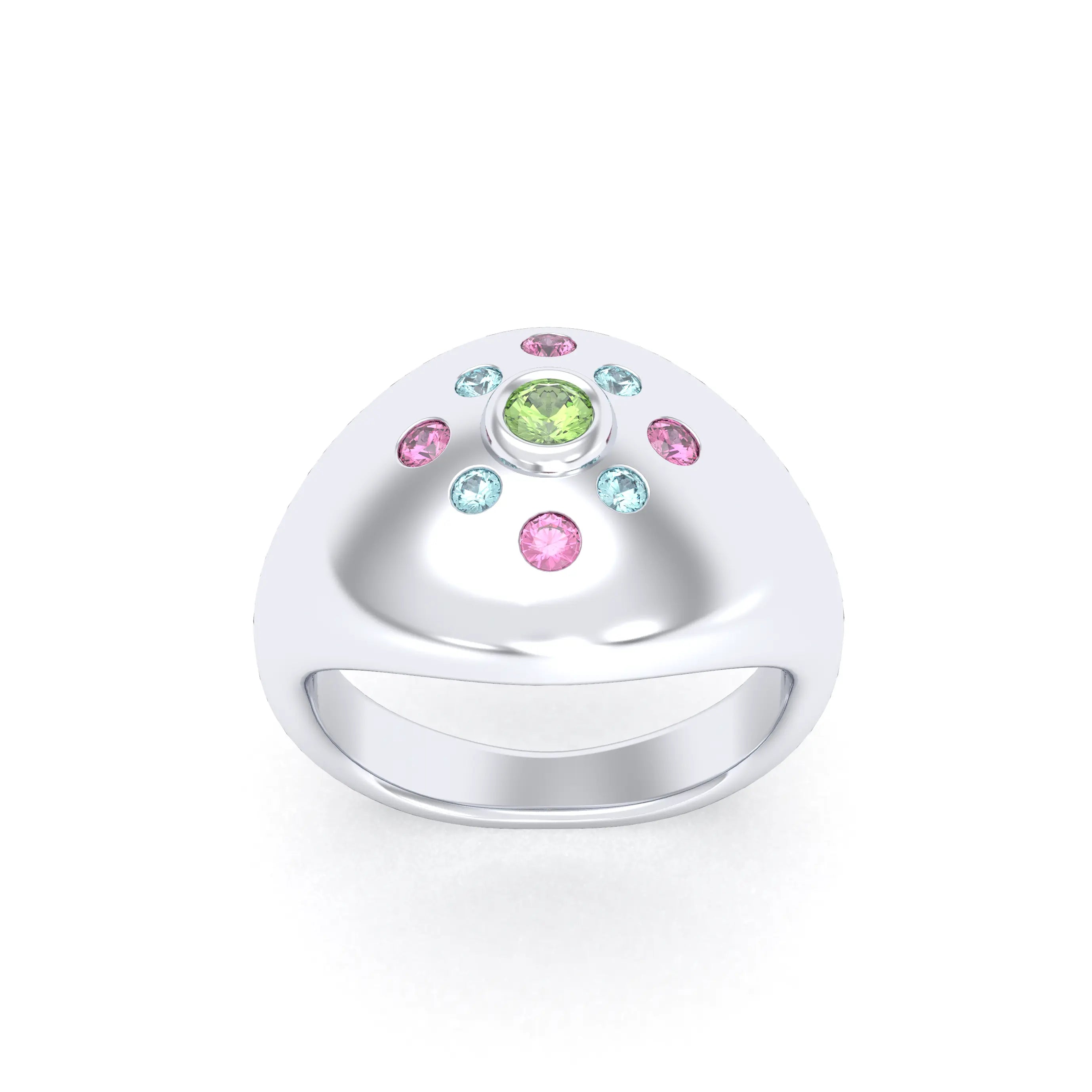 Bague "Cuore" en Argent 950 Massif et Constellation de Pierres Fines