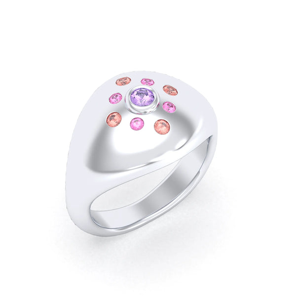 Bague Cuore en Argent 950 et Pavage de Pierres Précieuses, autre vue