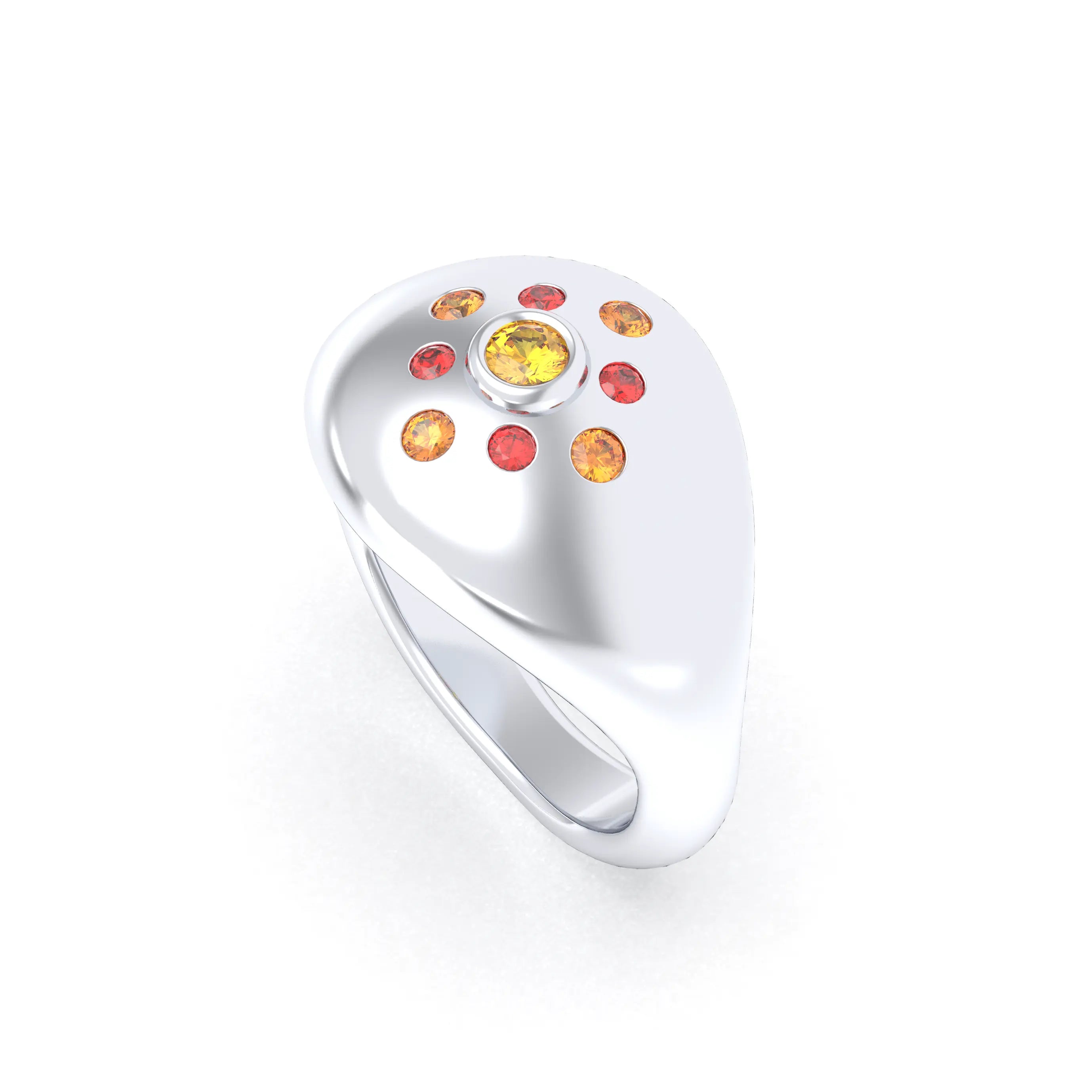 Bague "Cuore" en Argent 950 et Pavage de Pierres Précieuses Citrine